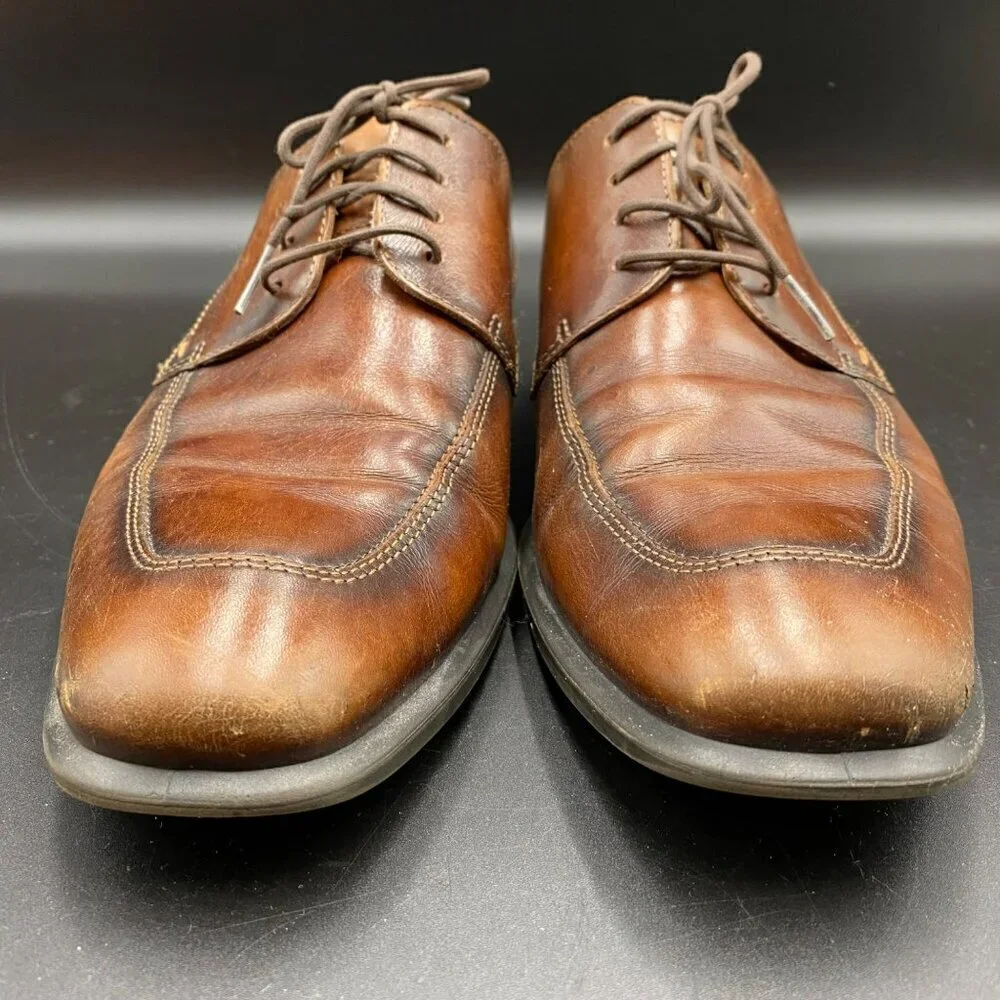 Ecco Leather Brown Lace-Up Extra Wide Shoes Men's Size 44/U.S. 10.5
